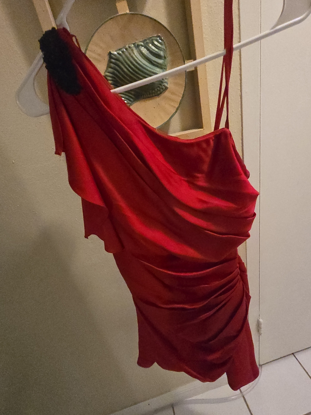 Cache Red One-Shoulder Ruffle Mini Dress Size 4
